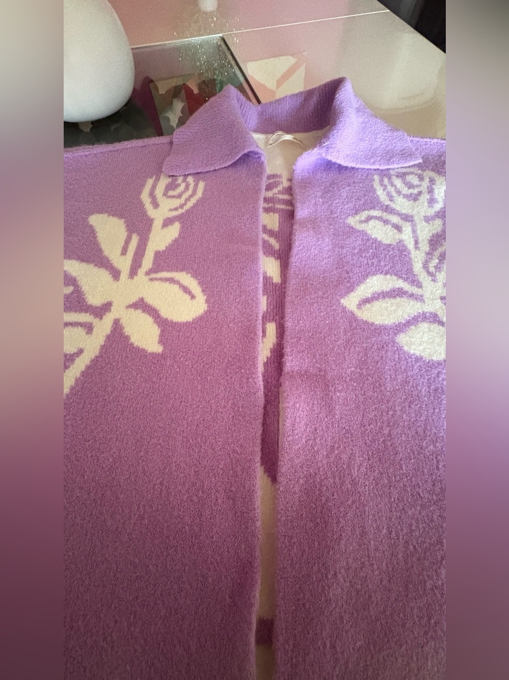Anthropologie - Lavender Floral Knit Cardigan Sweater